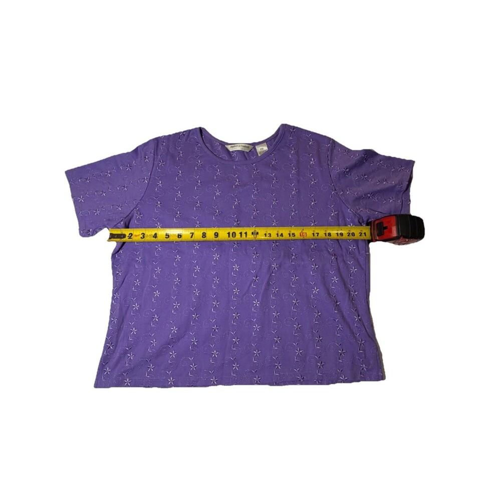 Drapers & Damons Petites PXL Purple Embroidered Floral Short Sleeve Top - Picture 4 of 6